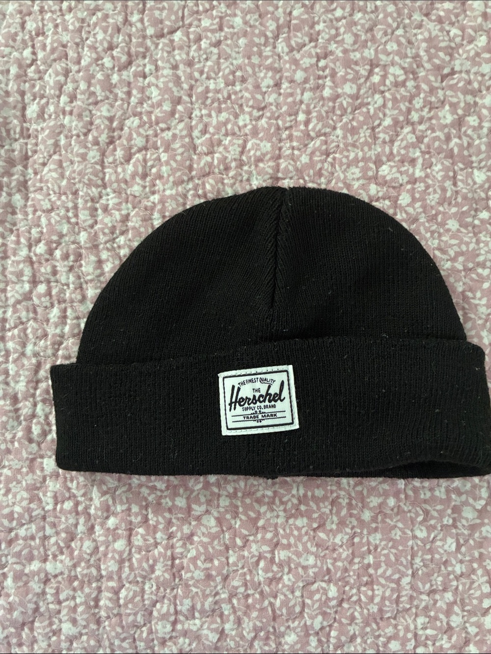 Herschel Supply Company Black Folded Cuff Beanie with Logo Patch